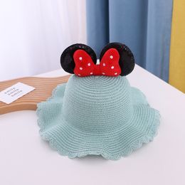 M578 Summer Children's Princess Straw Hats Sunscreen Kids Baby Girls Beach Bucket Caps Beach Cartoon Decorated Hats