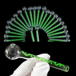 Luminous Oil burner Pipes Glow in The Dark Green 4.1 Inch Glass Hand Pipe Colorful Thick Glass Nail Great Gifts Pyrex Clear Water Bubbler Smoking Tubes Accessories