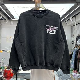 Men s Hoodies Sweatshirts RRR 123 Wash Pullovers Heavy Fabric Fleece Vintage Do Old RRR123 Puff Print 230302