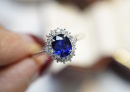 Cluster Rings SX Solid 18K Gold Nature 1.08ct Blue Sapphire Gemstones Diamonds For Women Fine Jewellery Presents