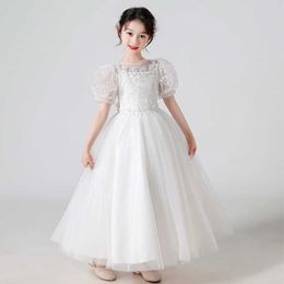 Girl's Dresses 5-16Y Flower Girl White Lace Long Dress Princess Party Pageant Formal Ball Gown Kid Evening Dresses Luxury Birthday Wedding