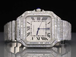 2023Trending y Iced Out Handset Baguette Moissanite Studded Diamond Watch Automatic Movement Stainl