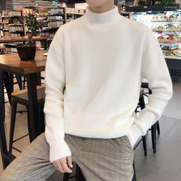 Men's Sweaters 45KG-90KG Autumn Winter Mock Neck Warm Sweater Men Korean Fashion Male Pullover White Khaki Knitwear Man Clothing