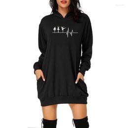 Women's Hoodies Summer Love Ballet Hoodie Cotton Long Sleeve Woman Dance Top Female Girl Sweatshirt Casual Irregular Dress