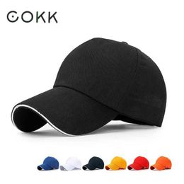 Ball Caps COKK Baseball Cap Men Solid Cap Women Baseball Hat Girl Adjustable Snapback Caps Bone Male 5 Panel Wholesale Curved Long Brim R230220