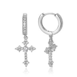 Jewellery earring dangle chandelier Silver needle inlaid with zirconium cross earrings Men's and women's earrings Street trendy hip-hop rap for men and women