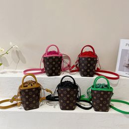 INS Children printed handbags fashion kids PU leather messenger bag girls princess bucket bag A9696