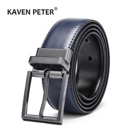 Belts Reversible Cow Genuine Leather Belts For men Luxury Men's Belt Leather Belt Gun Metal Alloy Buckle Casual Male Strap Blue Black Z0228