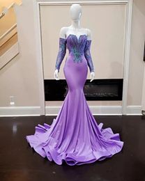 Elegante lilac mermaid abendkleid pinse applika einfache Kleider 2023 Roben de bal Long Sleeves Prom Partykleider