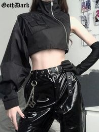 Women's Jackets Goth Dark Grunge Black Punk Irregular Zip Up Techwear Mall Gothic Neon Green Crop Tops Turtleneck Chic Sleeve Streetwear 230302