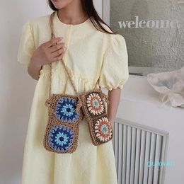 Evening Bags Bohemia Sunflower Crochet Handbag For Women Straw Shoulder Crossbody Retro Hollow Mobile Phone Bag Ladies Purses