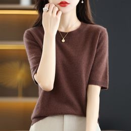 Women's Sweaters Summer Autumn Women O-Neck Cashmere Wool Knitted Pullovers Short Sleeve Loose Jumper Knitwear Sweaters Solid Casual Tops 230303