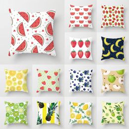 Pillow Fruit Print Cover Strawberry Polyester 45x45cm Square Double Sided Case Fresh Leaf Pillowcase