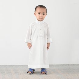 Ethnic Clothing Boys Jubba Thobe Muslim Abaya Man Islamic Kids White Robe Solid Color Embroidery Long Shirt Qamis Men Middle East 2023