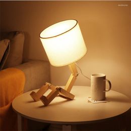 Table Lamps Robot Shape Wooden Lamp E27 Holder 110-240V Modern Cloth Art Wood Desk Parlour Indoor Study Night Light