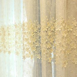 Curtain Korean Pastoral European Embossed Tulle Shading Floor Curtains For Living Dining Room Bedroom Windows Door Kitchen Embroidered