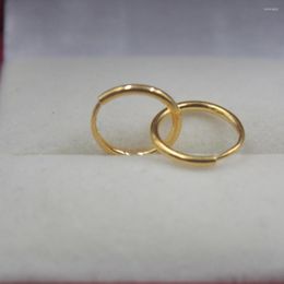 Hoop Earrings Real 24k Yellow Gold Smooth Band 10mm