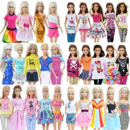 Wholesale 5 Pcs Fashion Daily Wear Casual Outfits Vest Shirt Skirt Pants Dress Dollhouse Accessories Clothes For Barbie Doll Apparel