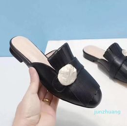 Real leather fashion slippers women's wear designer's flat shoes metal buckle comfortable spring autumn women's sho307a 045