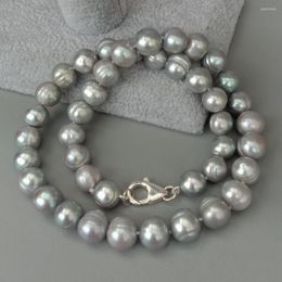 Chains Hand Knotted Necklace Natural 10-11mm Grey Freshwater Pearl Sweater Chain Nearly Round 45cm