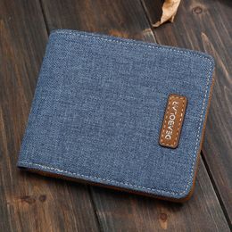 Wallets Men Wallet Blackbluegray Canvas PU Leather Slim Male Purse 2022 Card Holder Wallet for Men Bank Credit Card Holder Case BagL230303