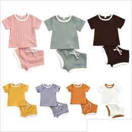 Kleidung Sets Baby Designs Infant Mädchen Solide Tops Shorts Outfits Plain Gestreiften Kurzarm T-shirts Anzüge Kinder Sommer Outfit BO DHTJ3