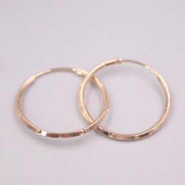 Hoop Earrings Real Pure 18K Rose Gold Faceted Carved Men Woman Lucky Gift 1.6g