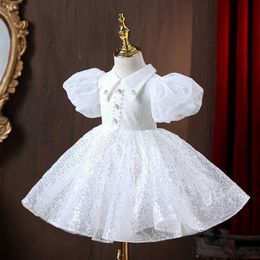 Girl's Dresses Baby Girl Baptism White Dress Children Sequins Princess Ball Gown Christening 1st Birthday Dresses Infant Boutique Vestido