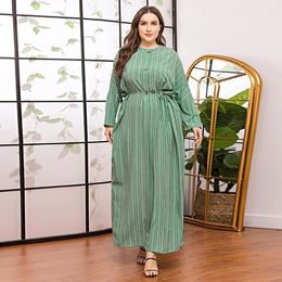 Casual Dresses Green Striped Batwing Sleeve Long Maxi Dress Oversize Loose Robe Kaftan Abaya Muslim Clothing Plus Size For Women