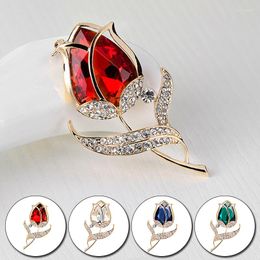 Brooches 1PC Elegant Tulip Flower Brooch Women's Rhinestone Crystal Pins Female Dress Coat Accessories Fashion Jewellery Gift