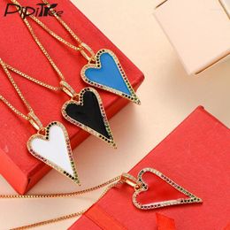 Choker Pipitree Romantic Heart Necklace Cubic Zirconia & Enamel White Black Blue Red Wedding Couple Necklaces For Women Lovers Jewellery