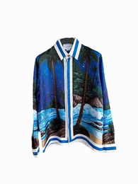 23ss New Casablanca silk casual shirt Men and Women Fashion Island Night Moon Sicilian Hawaiian Long Sleeve Shirt