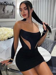 Casual Dresses FQLWL Fall Fashion Mesh Patchwork Dresses For Women 2022 O Neck Long Sleeve Dress Club Outfits Black Bodycon Mini Dress Female Z0216