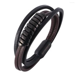 Charm Bracelets Men Jewellery Two Colour Leather Rope Bracelet Black Stainless Steel Magnetic Clasp Male Fashion Bangles Gifts