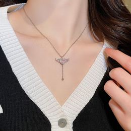 Choker Pink Zircon Heart Pendent Necklace Angel Wing Fringe Statement For Women Sweet Romantic Collars Chain Wedding Party