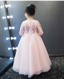 Girl's Dresses New Pink Flower Girl Dress For Wedding Beading Embroidery Lace Girl Birthday Party Evening Dress Princess Gown Communion Clothes