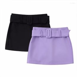 Women's Shorts ZATRHMBM Women 2023 Fashion With Belt Low Rise Culottes Vintage Back Zipper Slim Fit Female Short Pants Mujer