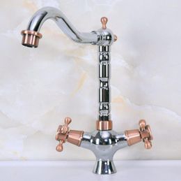 Kitchen Faucets Polished Chrome Antique Red Copper Brass Two Handles One Hole Bathroom Basin Sink Swivel Spout Faucet Mixer Tap Mnf903