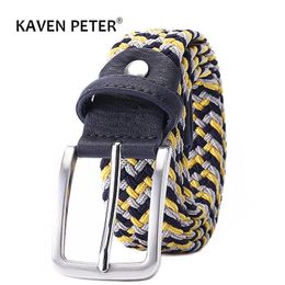 Belts Men Women Casual Knitted Elastic Belt Pin Buckle Mixed Colour Webbing Strap Woven Canvas Braided Stretch Belts Military Tactical Z0228