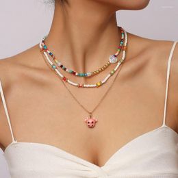 Chains Bohemian Rice Bead Love Bull Head Multi-layer Necklace For Women Boho Summer Cute Animal Pendant Choker Female Jewellery