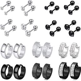 Stud Earrings 14 Pairs Stainless Steel CZ For Mens Women Hoop Huggie Ear Cartilage Tragus Piercing