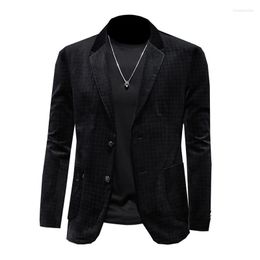 Men's Suits 2023 Korean Style Men's Luxury Black Blue Blazer Costume Stage Jacket Suit Male Casual Slim Velvet Dress For Men