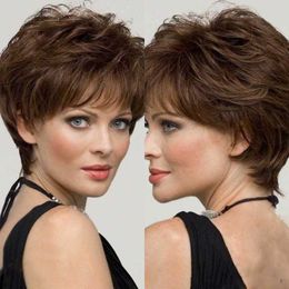 Synthetic Wigs Fashion Women s Short Curly Hair Brown Micro Wig Head Cover 230303