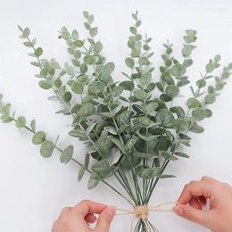 Decorative Flowers 5Pcs Artificial Eucalyptus Leaves Stem Short Branch Faux Eucalyptuses Spray White Bouquet Money Leaf Home Wedding Decor