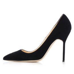 Fashion Women Sandals Pumps BB 105 mm Black Grey Suede Pointed Toes Pump Italy Ladies Popular Shallow Mouth Designer Comfortable Banquet High Heels Sandal Box EU 35-43