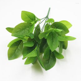 Decorative Flowers 37cm 7 Fork Artificial Plants Leaves Tropical Magnolia Bouquet Fake Bonsai Grass Real Touch Tree Foliage Green