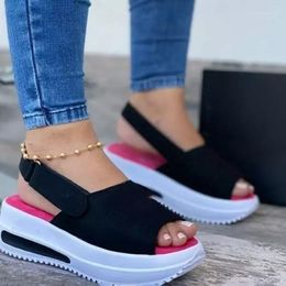 Dress Shoes Chunky Bottom Heels Casual Black Fish Mouth Solid Color Open Toe Wedge Sandals Slippers Sandale Compensee Femme