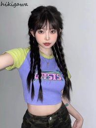 Women's T Shirts Y2k Crop Tops Fashion Woman Tshirts Contrast Colour Casual Tunic Tees 2023 Ropa Mujer Clothes Korean Summer Shirt