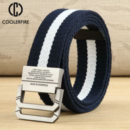 Belts Men Webbing Belts Striped Casual Metal Buckle Belts for Men Comfortable Soft Canvas High Quality Strap HB017 Z0228