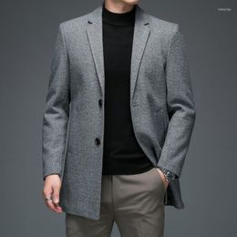 Men's Suits Winter Autumn Men Grey Coffee Cashmere Wool Blazers England Style Soft Warm Sheep Woollen Blended Jackets Suit Elegant Outfits